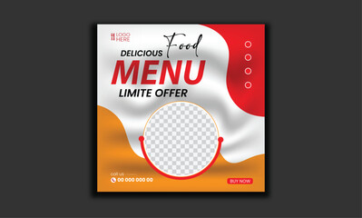 Wall Mural - Food  Social Media Post Design, Fast food marketing social media post or banner template design with abstract background,