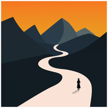 Graduation Woman Silhouette, Path Way Road, Mystery To Success Career, Sunset Landscape Background