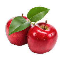 Delicious Red Apples Isolated On Transparent Background, Png Clip Art, Template For Mark Fruit Flavor On Label Of Product. 