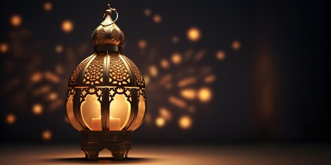 Wall Mural - islamic golden lantern on dark background, eid mubarak, Eid al Adha, AI Generated