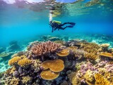 Fototapeta Fototapety do akwarium - Diving in the Great Barrier Reef. Generative AI