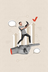 Poster - Magazine picture sketch collage image of excited distance remote texting apple samsung device empty space isolated creative background