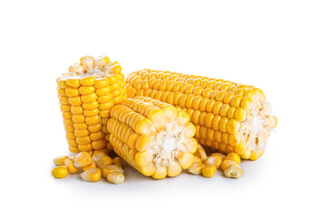 Wall Mural - Fresh corn cobs and kernels isolated on white background
