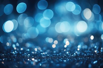 Abstract blue bright light glittering bokeh blur background. Generative AI