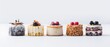 © Fokasu Art - Set of delicious cakes. Small sweet cakes isolated on white background. Bakery products. Banner design
