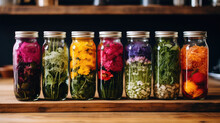 Fermented Vegetables And Herbs In Jars