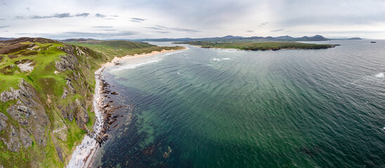 Aerial view of the Five Fingers Strand in County Donegal, Ireland