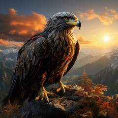 Sticker -  A very realistic eagle at dawn on a cliff 
