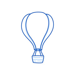 Poster - Hot air balloon doodle. Hand drawn sketch doodle style air balloon. Blue pen stroke isolated element. Adventure, travel concept. Vector illustration.