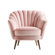 A velvet armchair in blush pink isolated on transparent background.