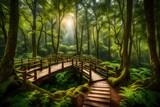 Fototapeta Las - A beautiful view of greenery unfolds before the eyes, as the forest embraces the surroundings in a lush embrace generative ai technology
