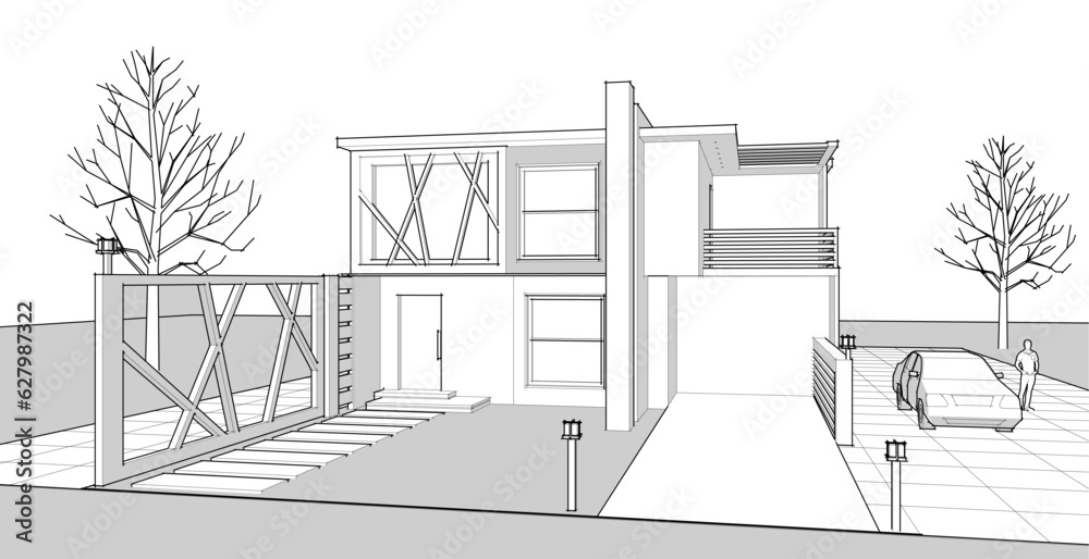 residential architecture townhouse 3D illustration Stock Vector | Adobe ...
