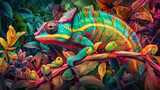 Surreal chameleon in vibrant colors - Generative AI