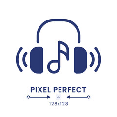 Poster - Music streaming black solid desktop icon. Media service. Online radio. Audio content. Pixel perfect 128x128, outline 4px. Silhouette symbol on white space. Glyph pictogram. Isolated vector image