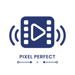 Sticker - Video streaming black solid desktop icon. Social media. Broadcasting content. Online platform. Pixel perfect, outline 4px. Silhouette symbol on white space. Glyph pictogram. Isolated vector image