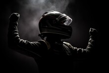 Silhouette Of Race Car Driver Celebrating The Win, AI Generated