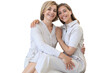 © ty - Beautiful middle aged mom and her adult daughter are hugging and smiling on a transparent background.