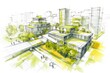 © Julien - Sketch of sustainable urban architecture, AI
