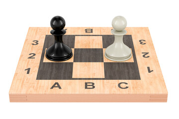 Poster - Two pawns on the chess board, confrontation concept. 3D rendering