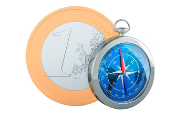 Poster - euro coin with compass. 3d rendering