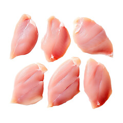 Poster - Raw chicken fillet. Small pieces of meat isolated on white.
