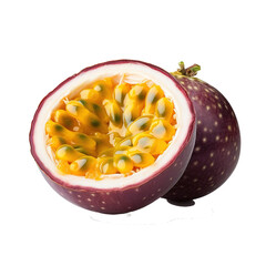 Passion fruit isolated. Whole passionfruit and a half of maracuya isolated on white background.