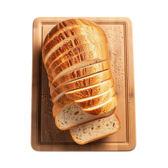 Poster - Sliced bread on wooden cutting board isolated on white background.