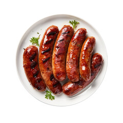 Leinwandbilder - Grilled sausages on white plate.