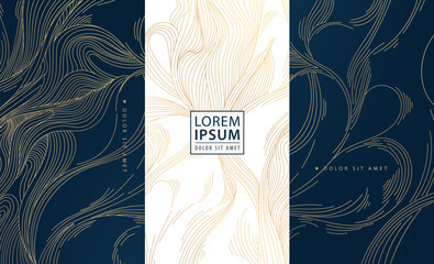 Set of vector collection design elements, labels, frames, wedding invitations, social net stories, packaging, luxury products, perfume, soap, wine, lotion. Wavy japanese style background.