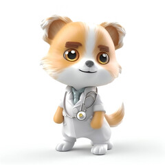 Cartoon dog in a white coat with a stethoscope.