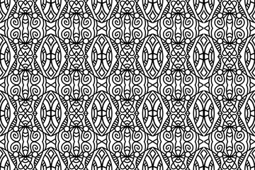 Poster - Lace, trim line art seamless pattern. Black and white abstract repeating pattern for wallpapers, textile, fabric, cover, backgrounds, printing and other designs.