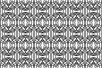 Poster - Lace, trim line art seamless pattern. Black and white abstract repeating pattern for wallpapers, textile, fabric, cover, backgrounds, printing and other designs.