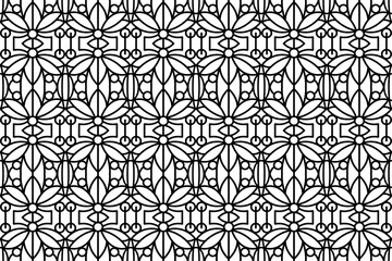 Poster - Lace, trim line art seamless pattern. Black and white abstract repeating pattern for wallpapers, textile, fabric, cover, backgrounds, printing and other designs.