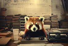 A Red Panda On A Typewriter