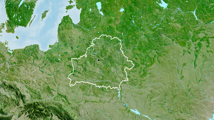  Shape of Belarus. Outlined. Satellite.
