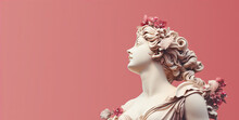 Gypsum Statue Of The Head Of Aphrodite In A Pensive Pose On A Pastel Gradient Background