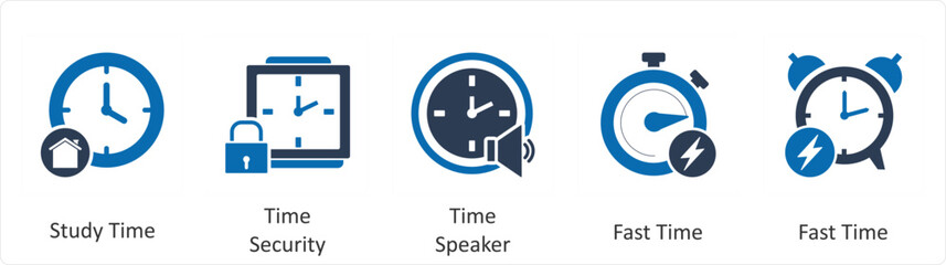 A set of 5 business icons as study time, time security, time speaker