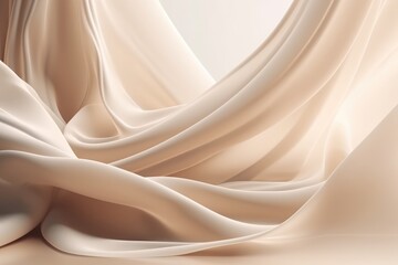 Soft smooth wavy layer of white and beige blowing wavy curtain, AI generated