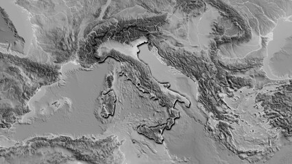  Shape of Italy. Bevelled. Grayscale.