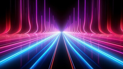 Fototapete - Generative AI : Abstract neon light road background, Neon Fuchsia and Bright Teal neon lines going up