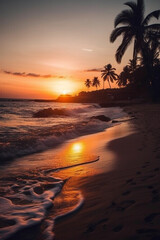 Wall Mural - Sunset at the beach generative AI