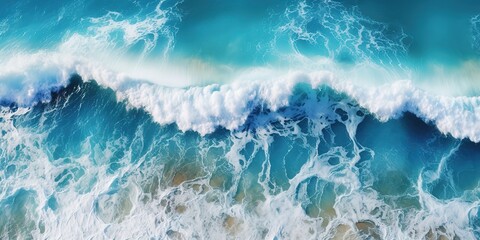 Poster - Impressive top view of the ocean sea water, white waves splashing in the deep sea. .