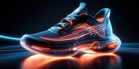 Poster - Shoes and sports for fitness, running and speed for outdoor health tracking.