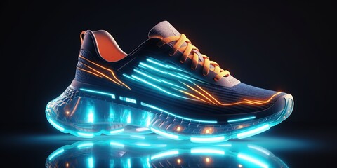 Poster - Shoes and sports for fitness, running and speed for outdoor health tracking.