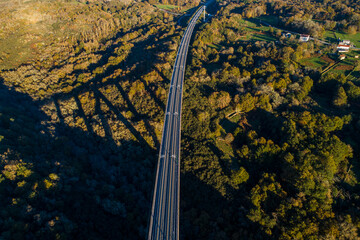 aerial view of a bridge of a high-speed railroad line