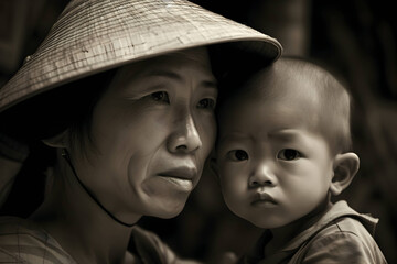 Mother with baby vietnam portrait.