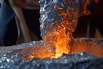 close-up of molten aluminum being poured