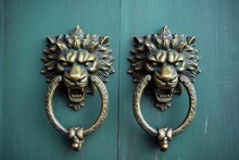Brass Lion Head Door Knocker And Matching