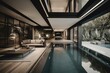 © Isabella - Modern residence featuring pool, terrace, and indoor area. Generative AI