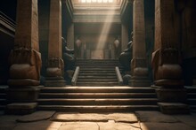 Steps leading to entrance of historic Egyptian temple. 3D depiction. Generative AI
